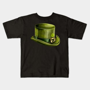 Green Leprechauns Hat Cylinder Shamrock On St Patricks Day Kids T-Shirt